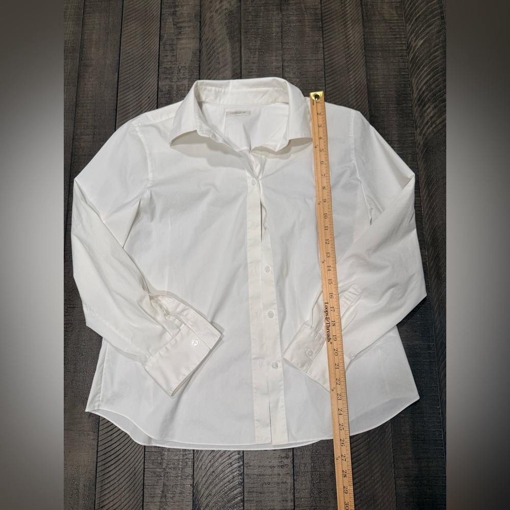 Lafayette 148 NY Off White Stretch Poplin Shirt Sz 16 | Classic Tailored Blouse - Picture 4 of 9